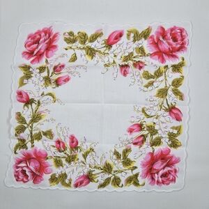 Floral Handkerchief with Pink Roses Vintage